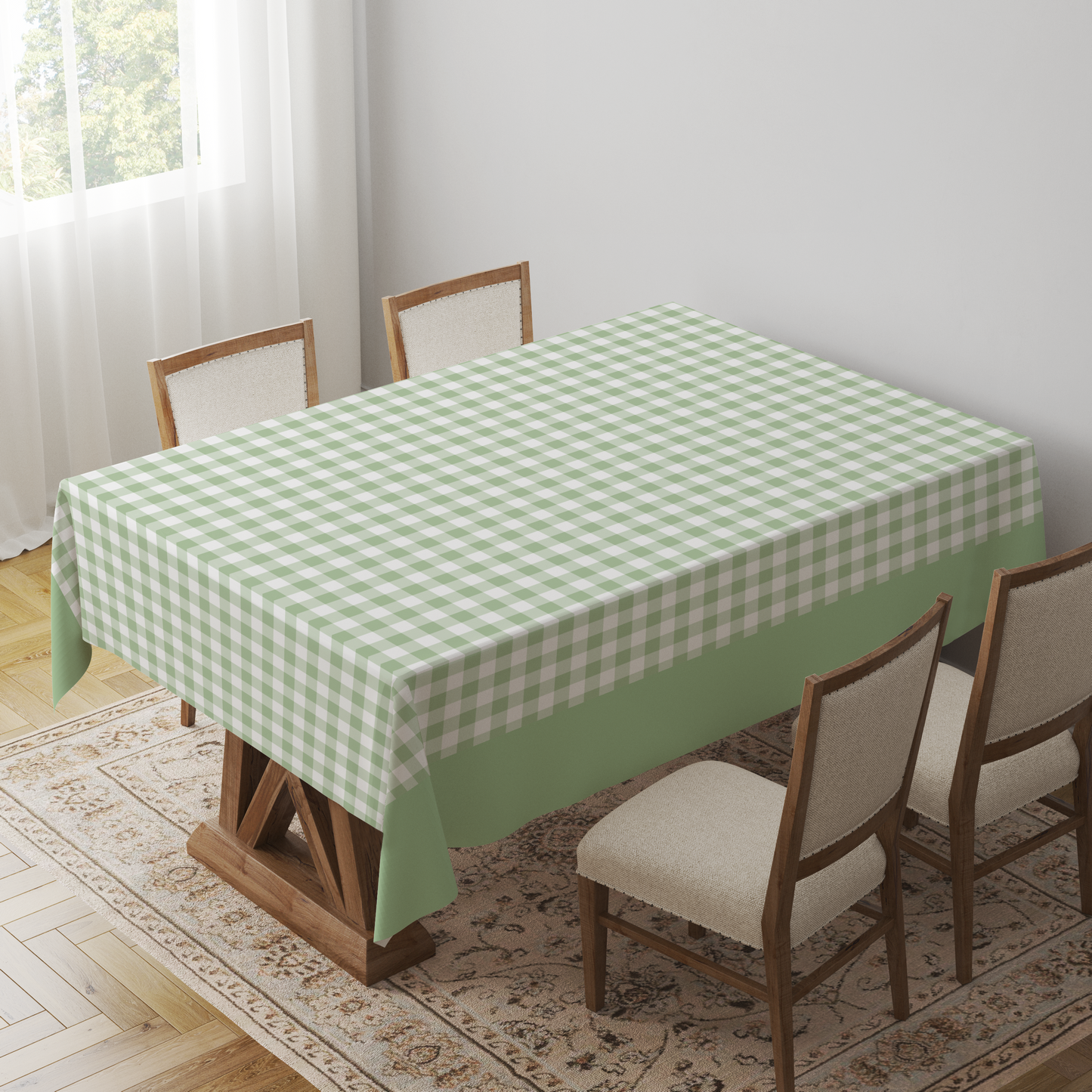 Mini Gingham Tablecloth in Pastel Green - Lightweight Linen