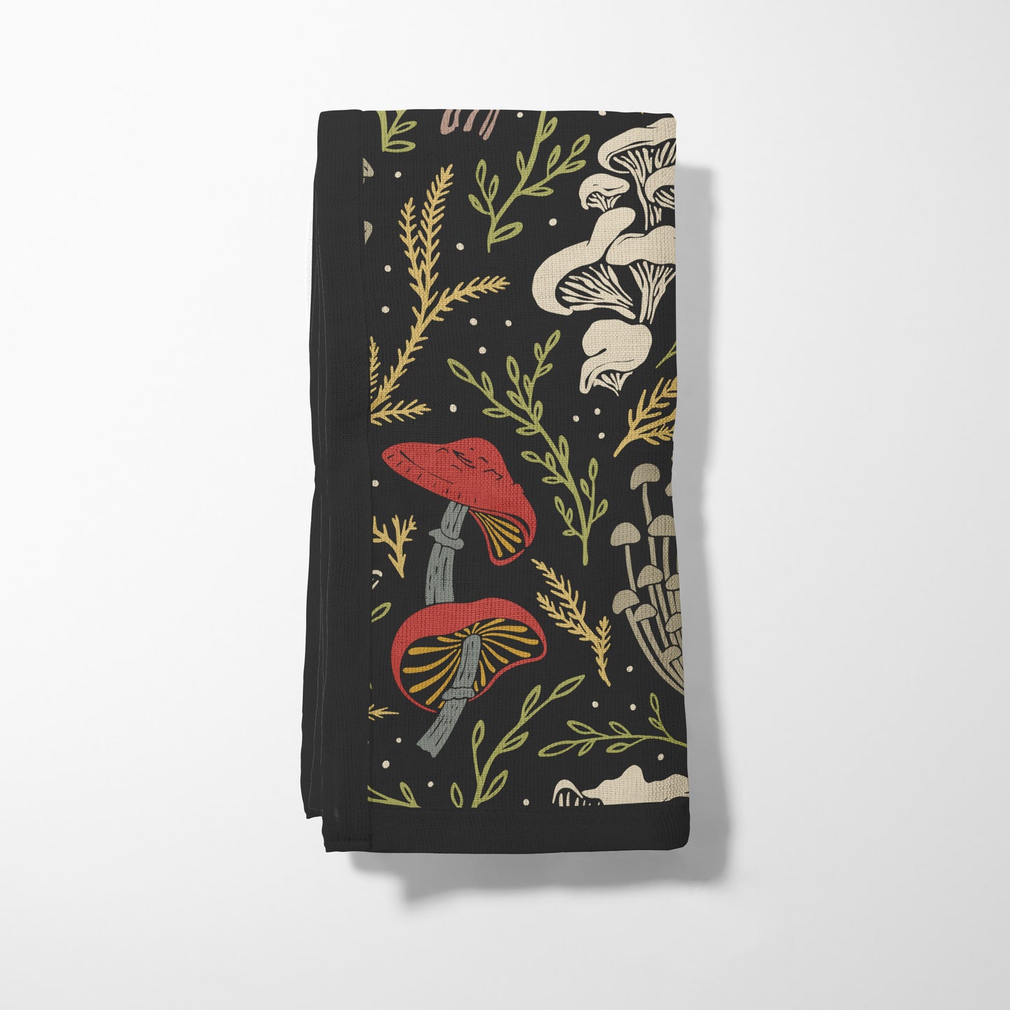 Flavorful Fungi Edible Mushrooms Black Napkin in Organic Cotton Voile