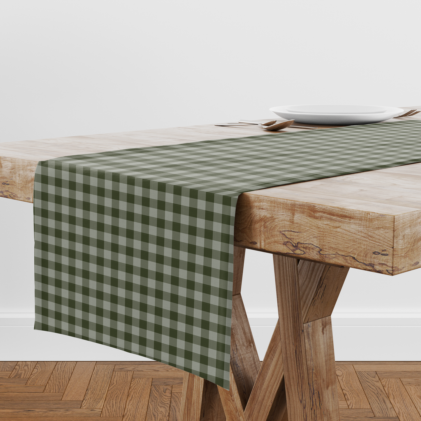 Mini Gingham Runner in Olive - Lightweight Linen