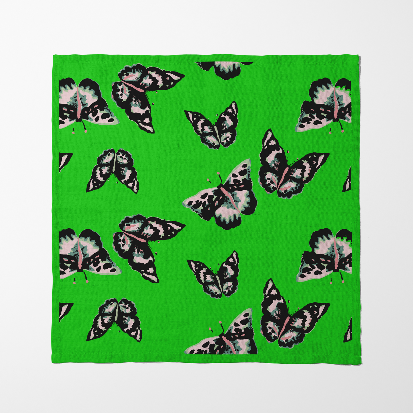 Sweet Butterflies Napkin in Bright Green in Organic Cotton Voile