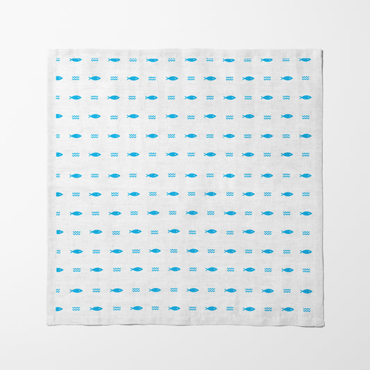 Fish and Waves Napkin in Blue