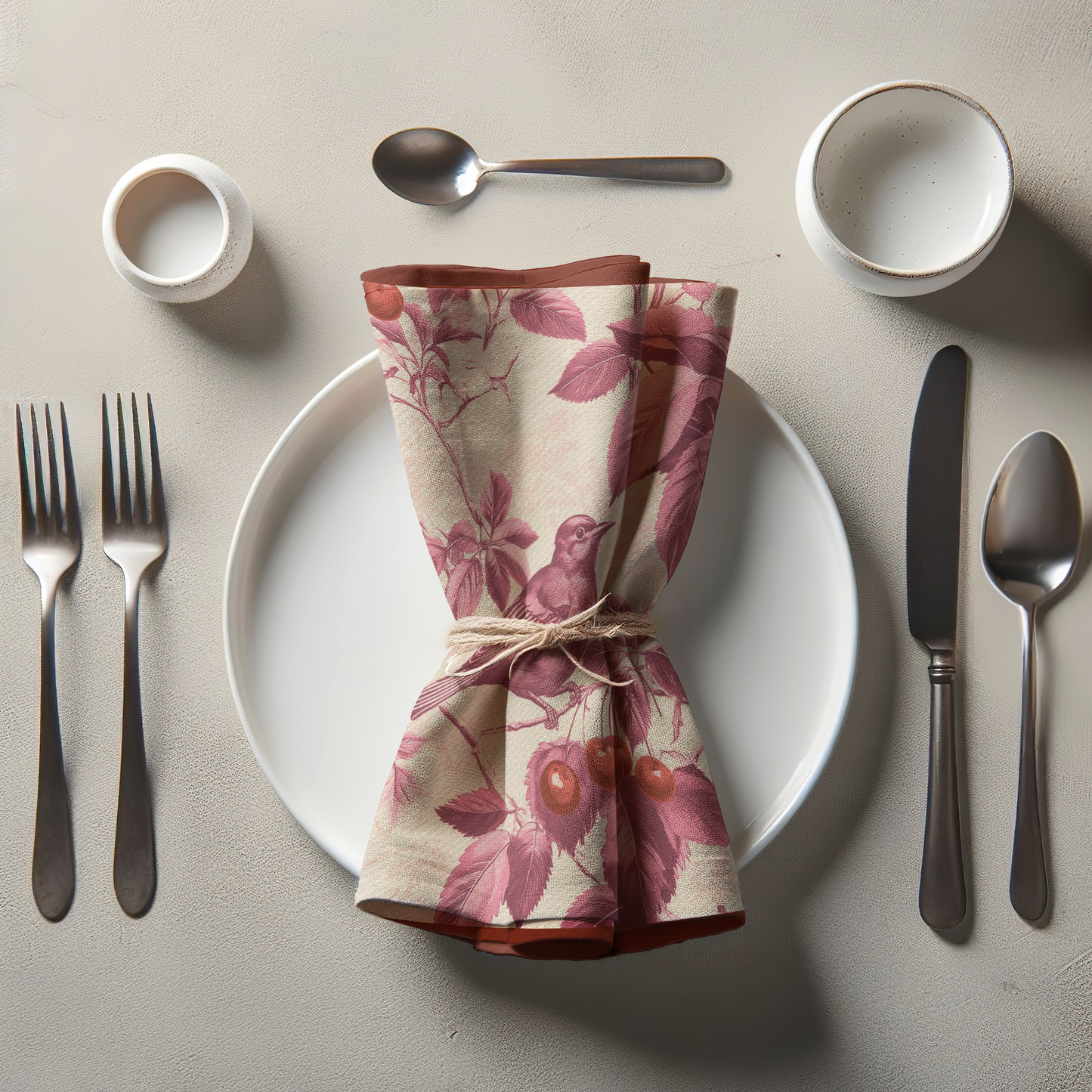 Nestled Cherries Napkin in Antique Rose in Lightweight Linen