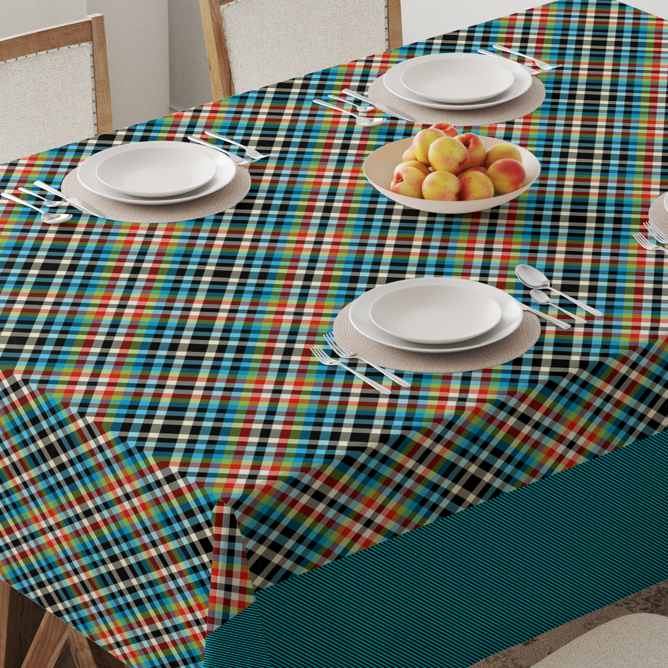 Kaleidoscope Plaid Tablecloth - Lightweight Linen