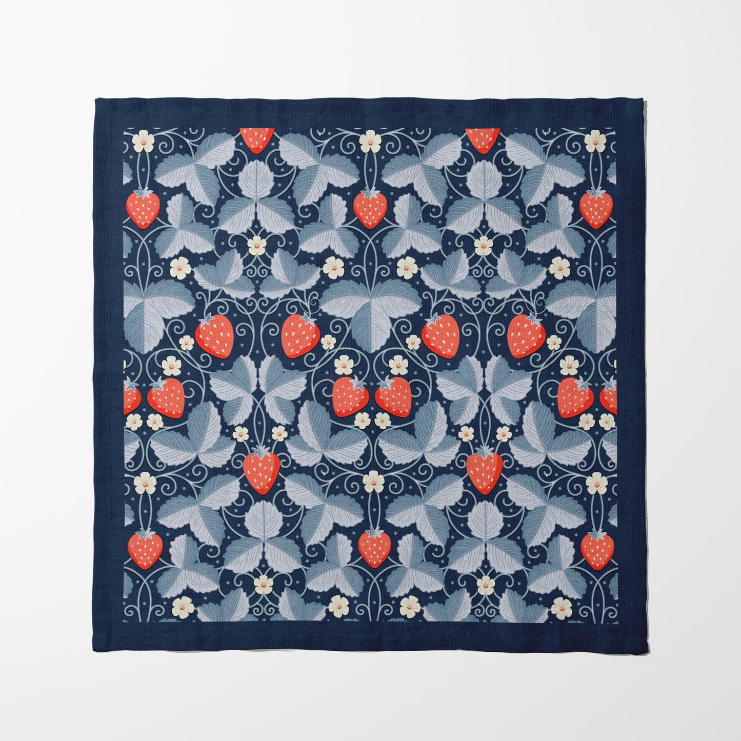 Arts & Crafts Strawberries in Blue Napkin in Organic Cotton Voile