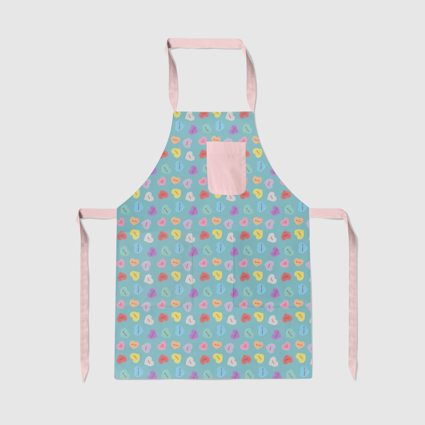 Aqua Candy Hearts with Valentine Pink Apron