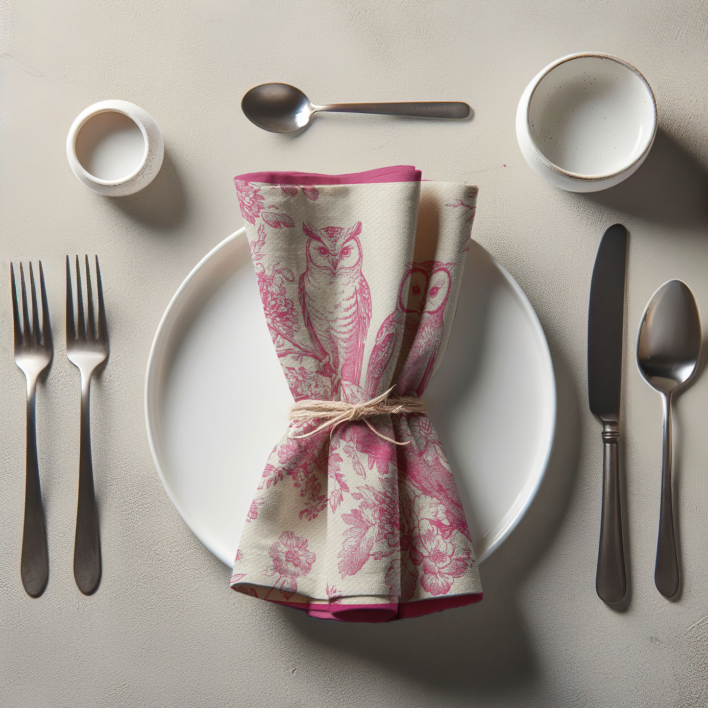 Woodland Wisdom Napkin in Sweet Pink in Lightweight Linen