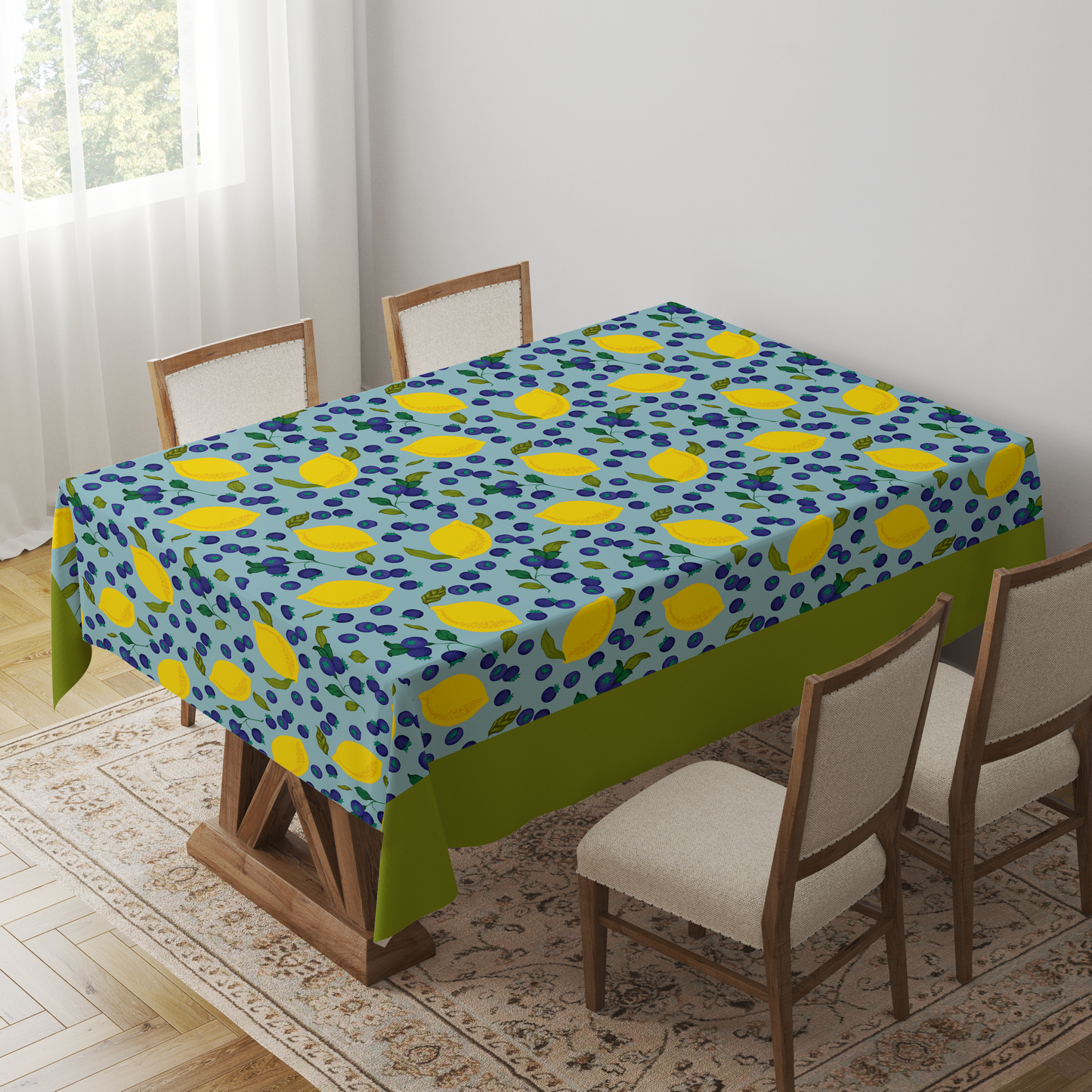 Spring Lemons Tablecloth in Aqua - Linen