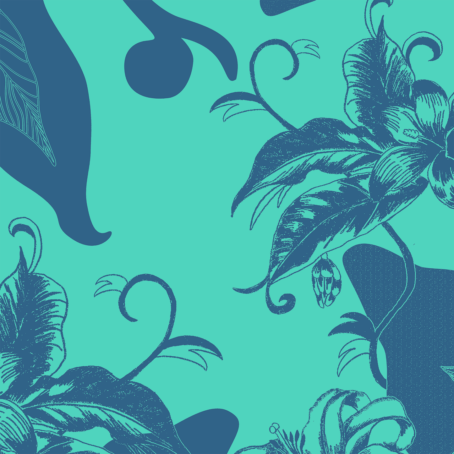 Tropical Paissage Tea Towel in Acqua in Mid weight Cotton Twill