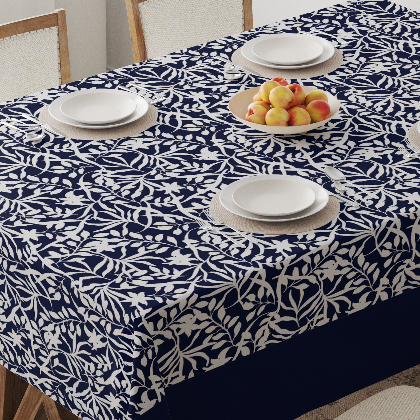 Figi Floral Tablecloth in Navy - Linen