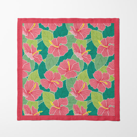 Tropical Hibiscus in Pink Napkin in Organic Cotton Voile