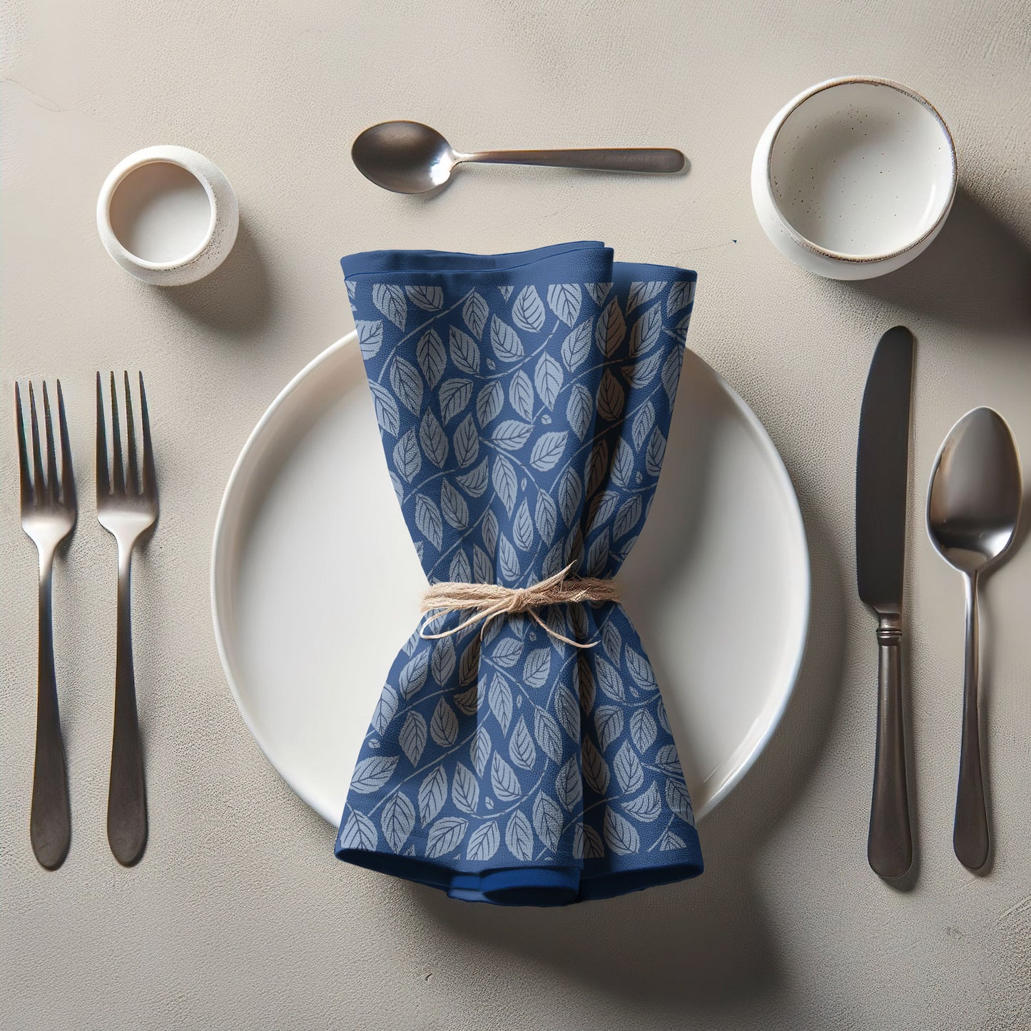 Bowing Birch Leaves in Blue Napkin in Organic Cotton Voile