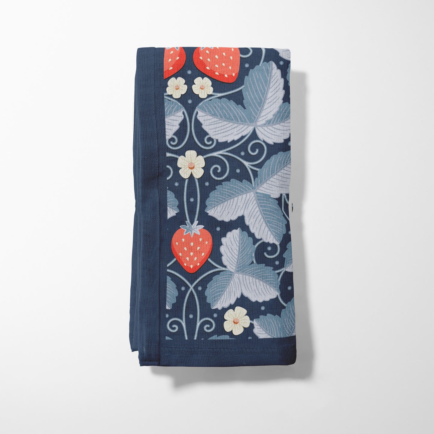 Arts & Crafts Strawberries in Blue Napkin in Organic Cotton Voile