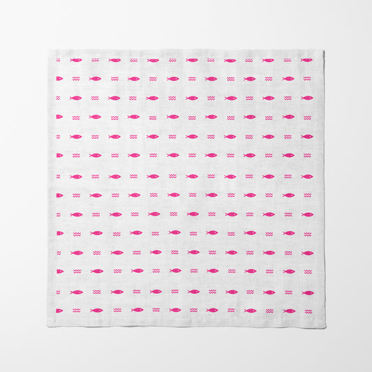 Fish and Waves Napkin in Hot Pink