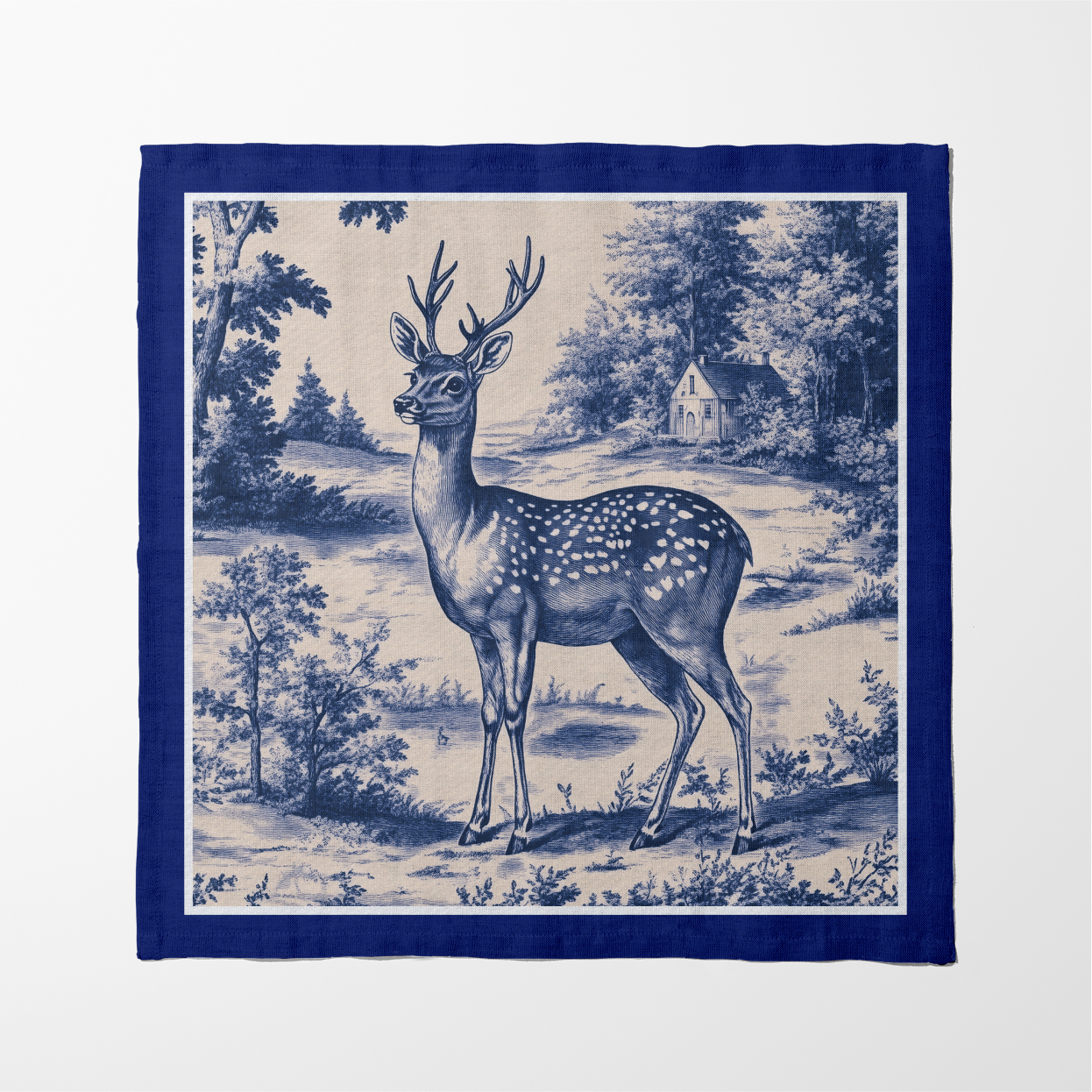 Deer Toile Napkin in Midnight Navy