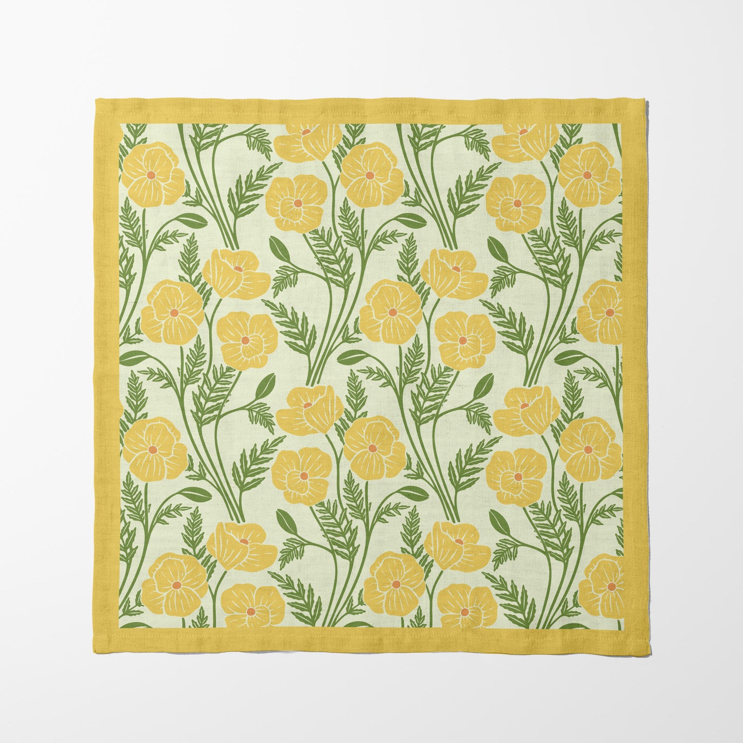 Flowing Poppies in Yellow Napkin in Organic Cotton Voile