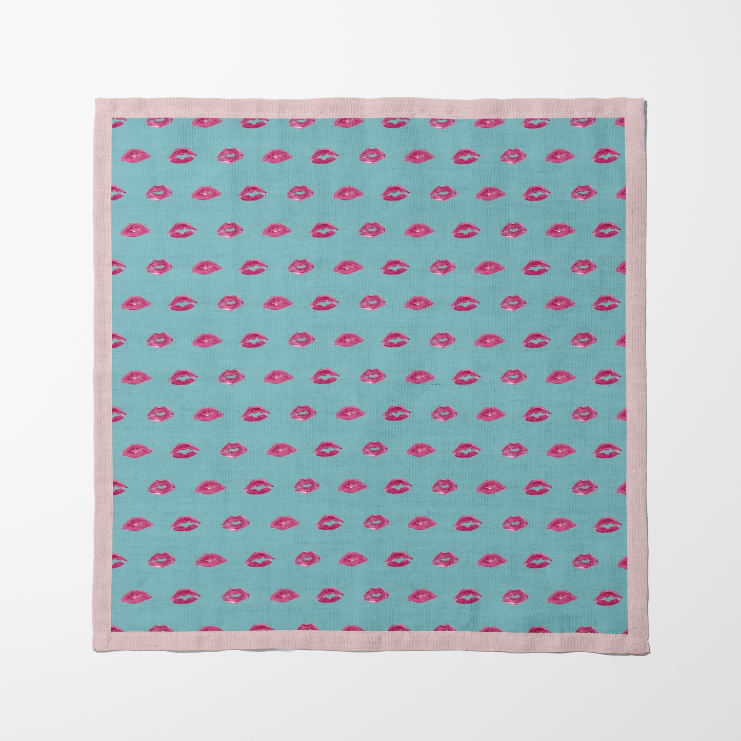 Aqua Smooch Napkin with Valentine Pink Border