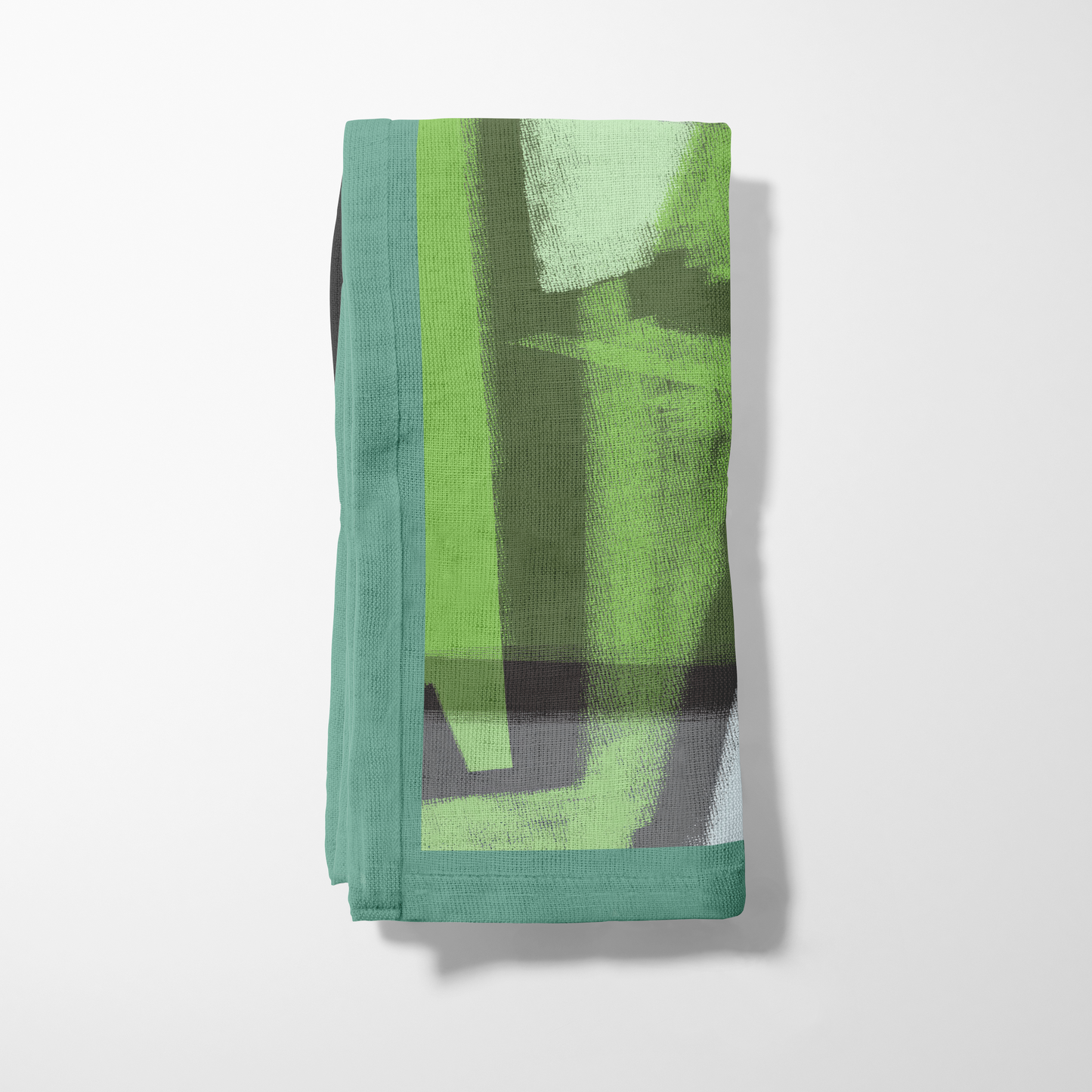 Graphic Lines Napkin with Green in Lightweight Linen