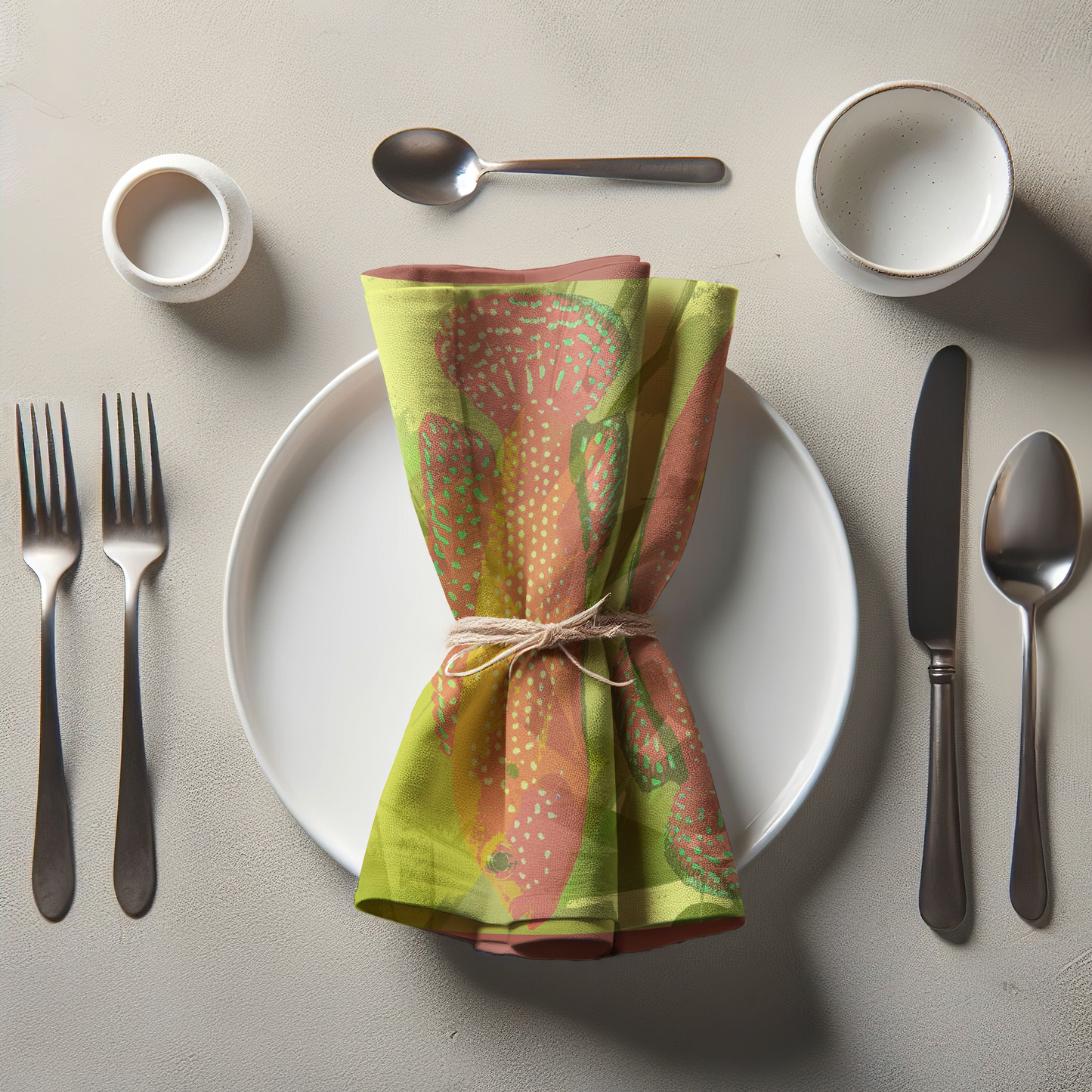 Two Fish Napkin with Yellow in Lightweight Linen