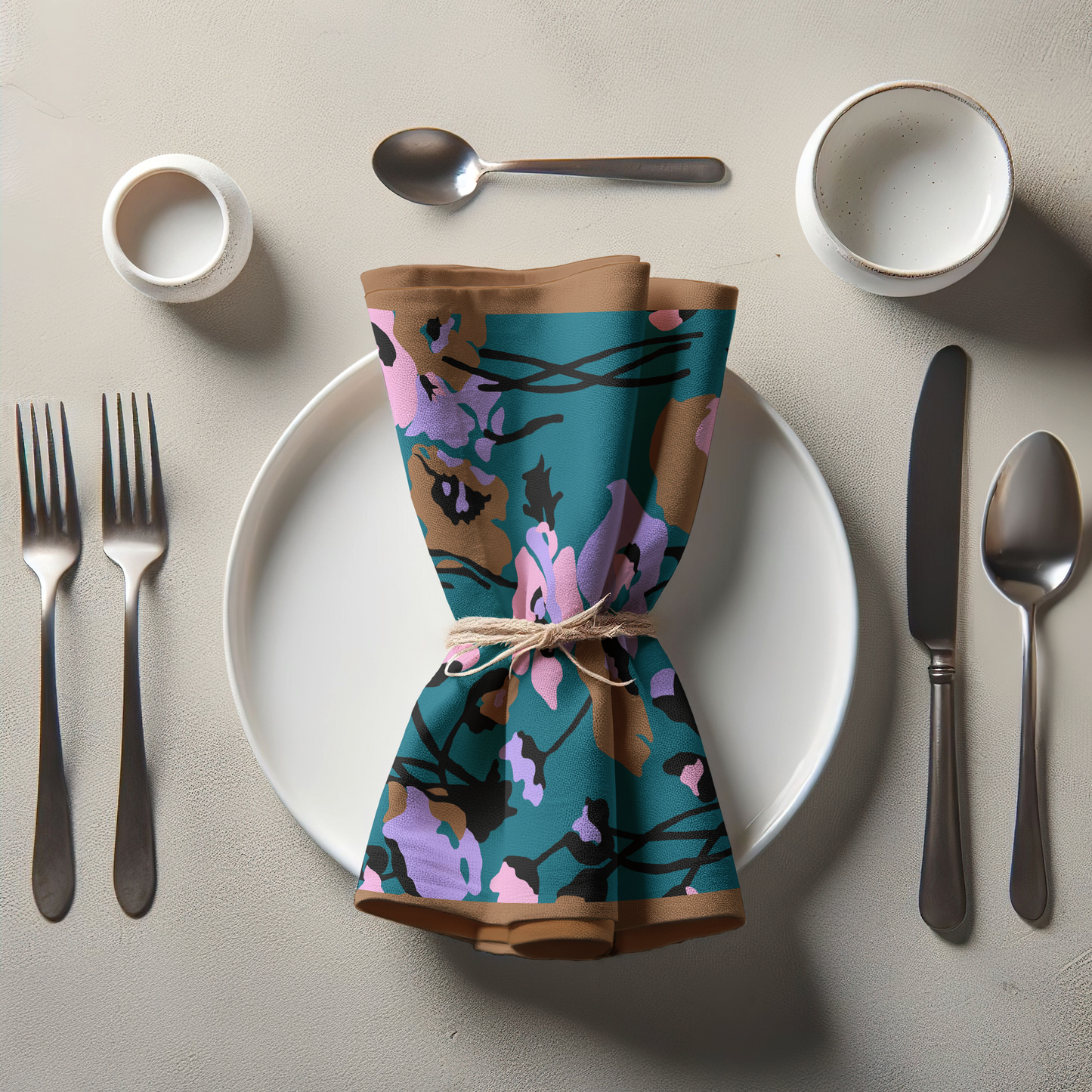 Dini's Teal Floral Napkin in Lightweight Linen