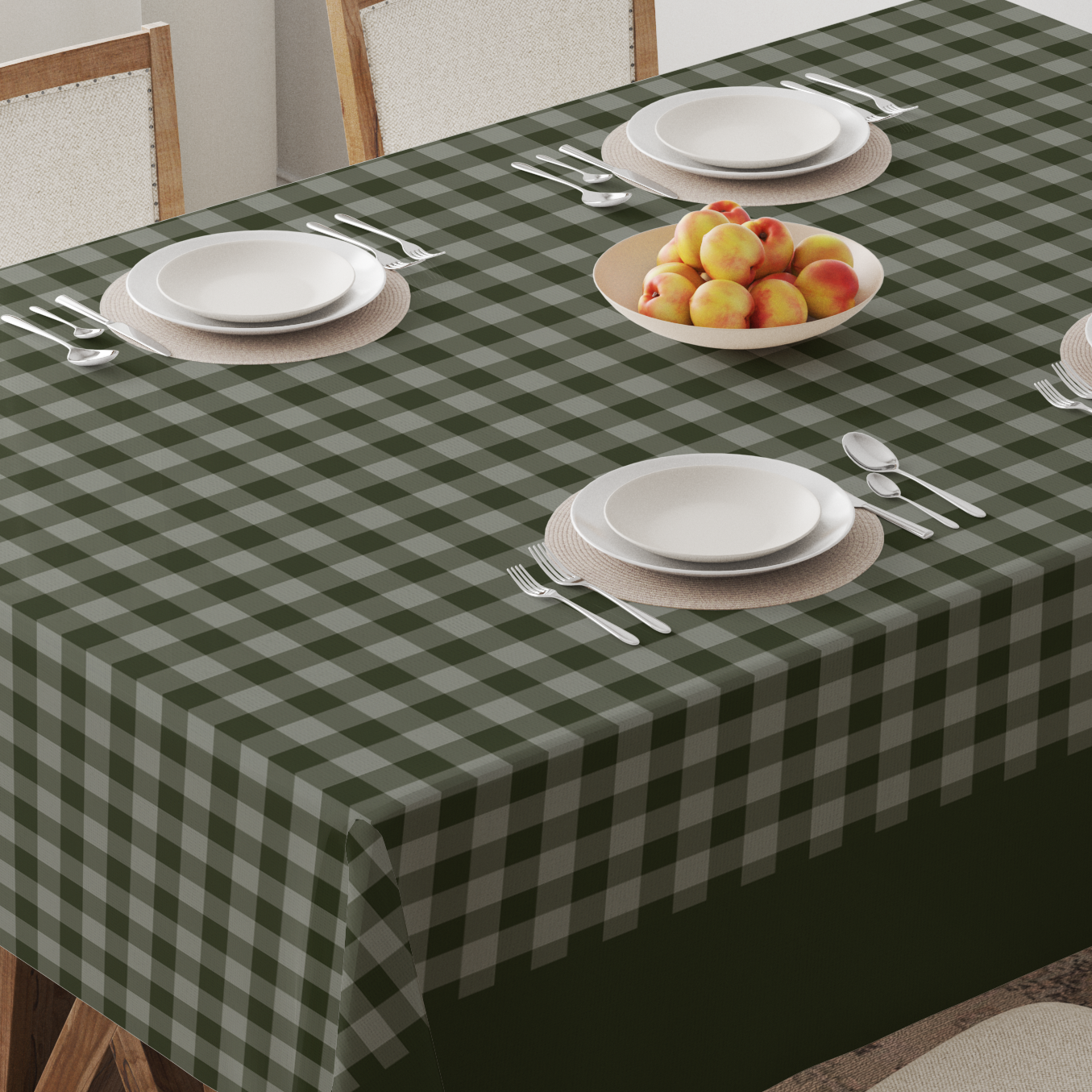 Mini Gingham Tablecloth in Olive Green - Lightweight Linen