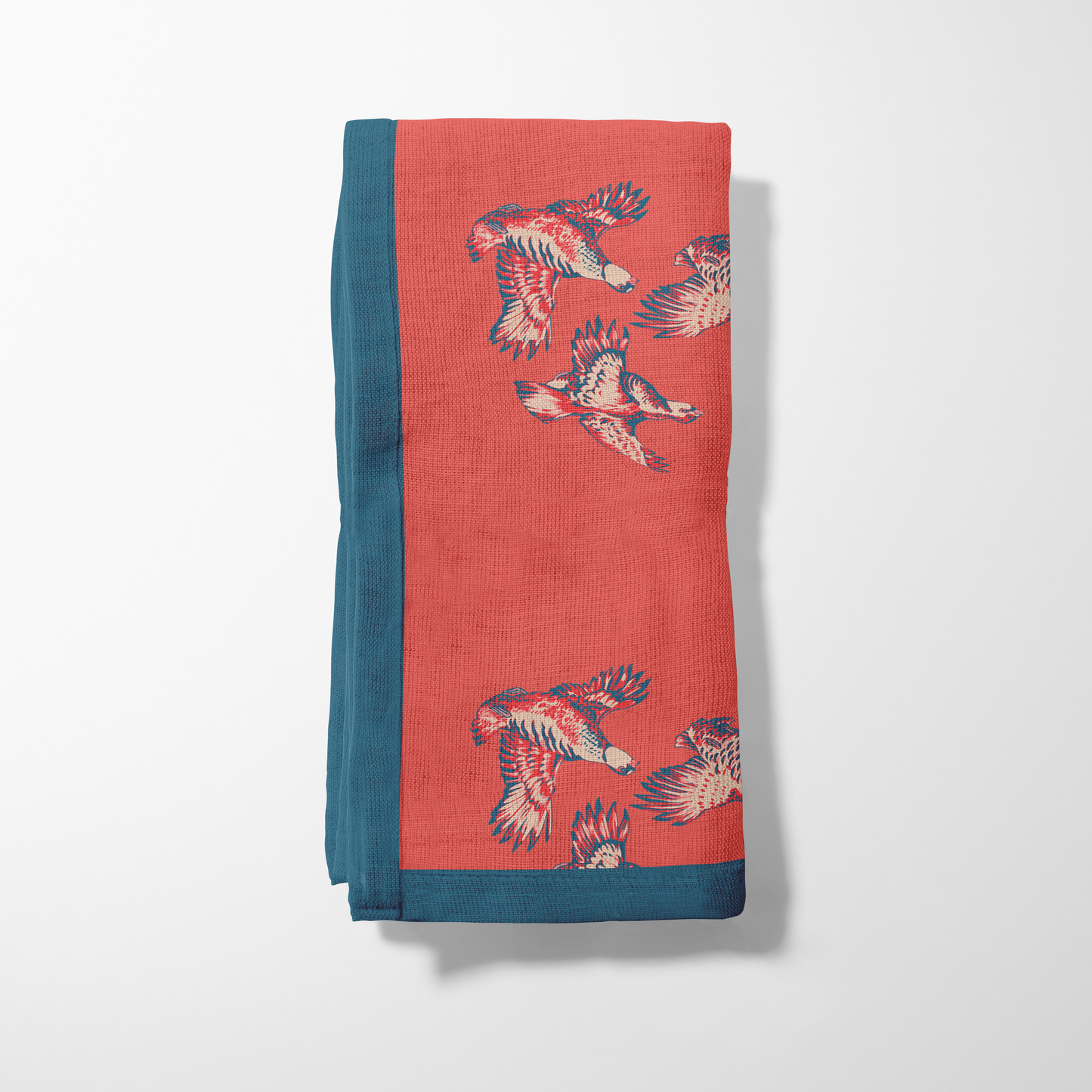 Mallards in Burnt Orange Napkin in Organic Cotton Voile