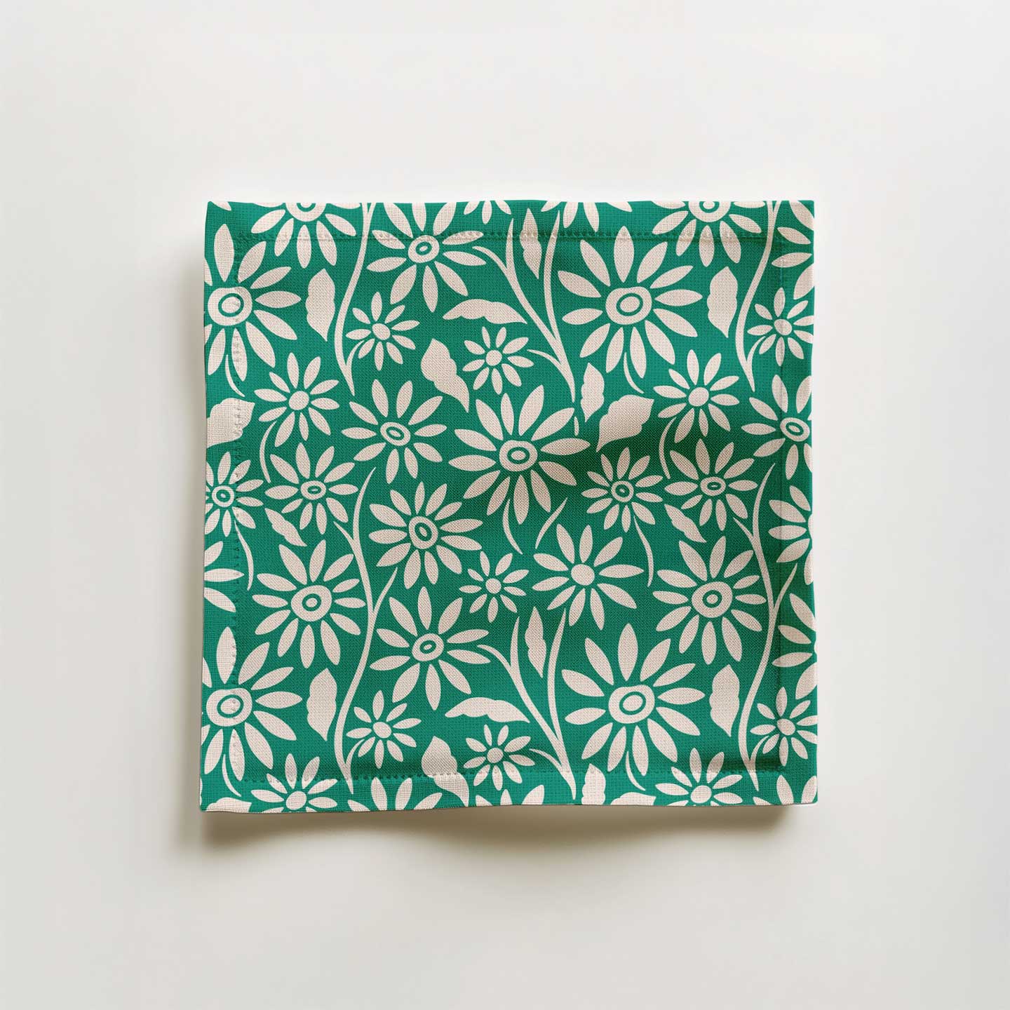 Blanket of Flowers Cocktail Napkin in Green in Organic Cotton Voile