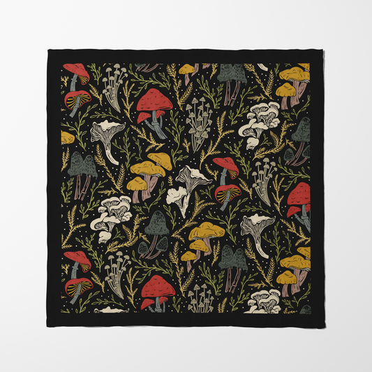 Flavorful Fungi Edible Mushrooms Black Napkin in Organic Cotton Voile