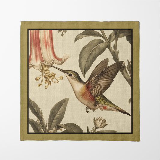Humming Bird Napkin in Olive