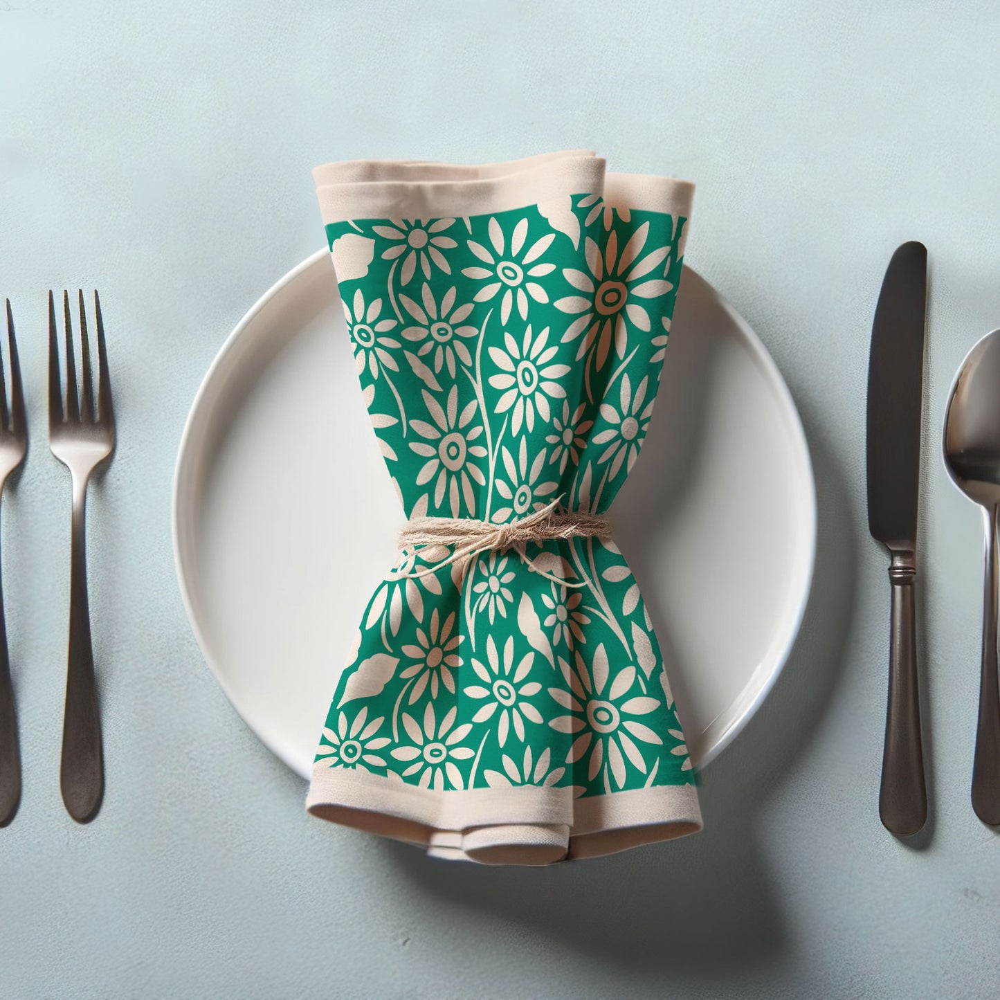 Blanket of Flowers Napkin in Green in Organic Cotton Voile