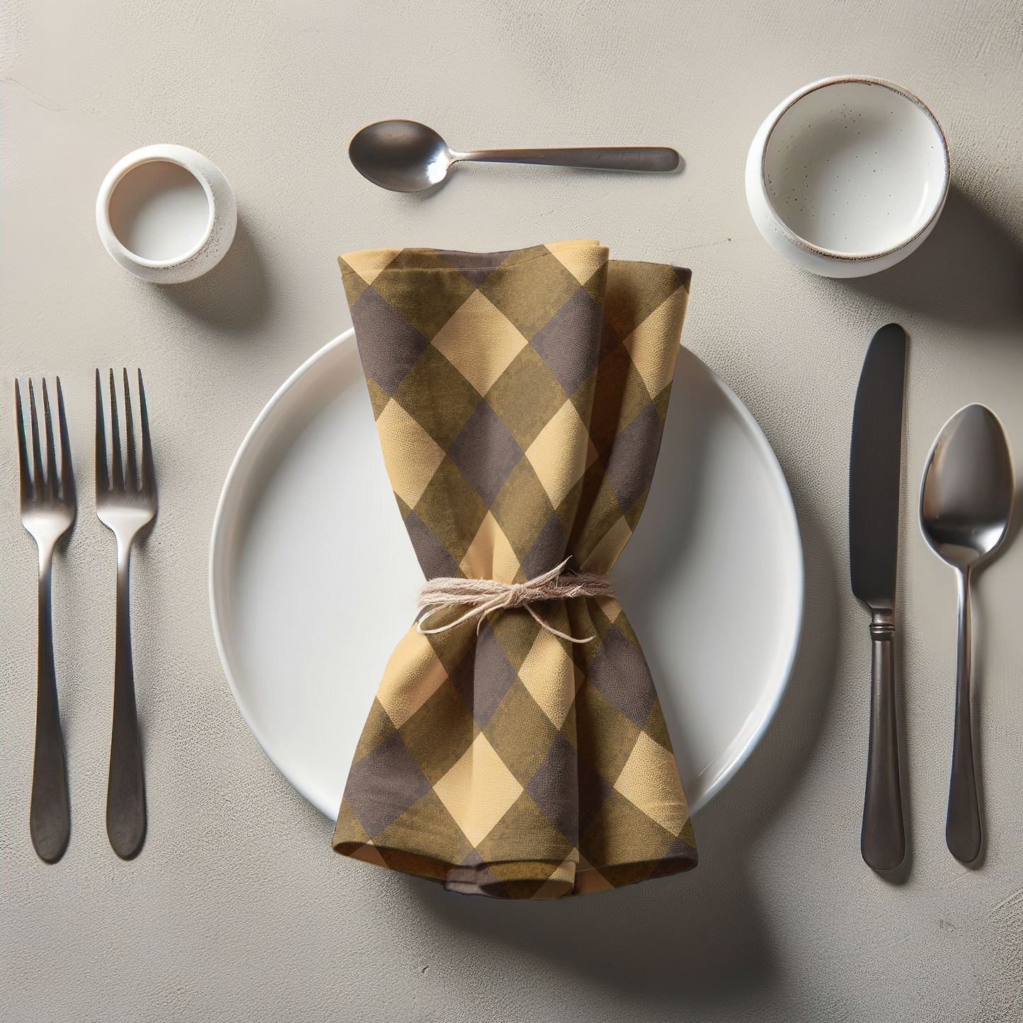Mocha Gingham Napkin - Lightweight Linen