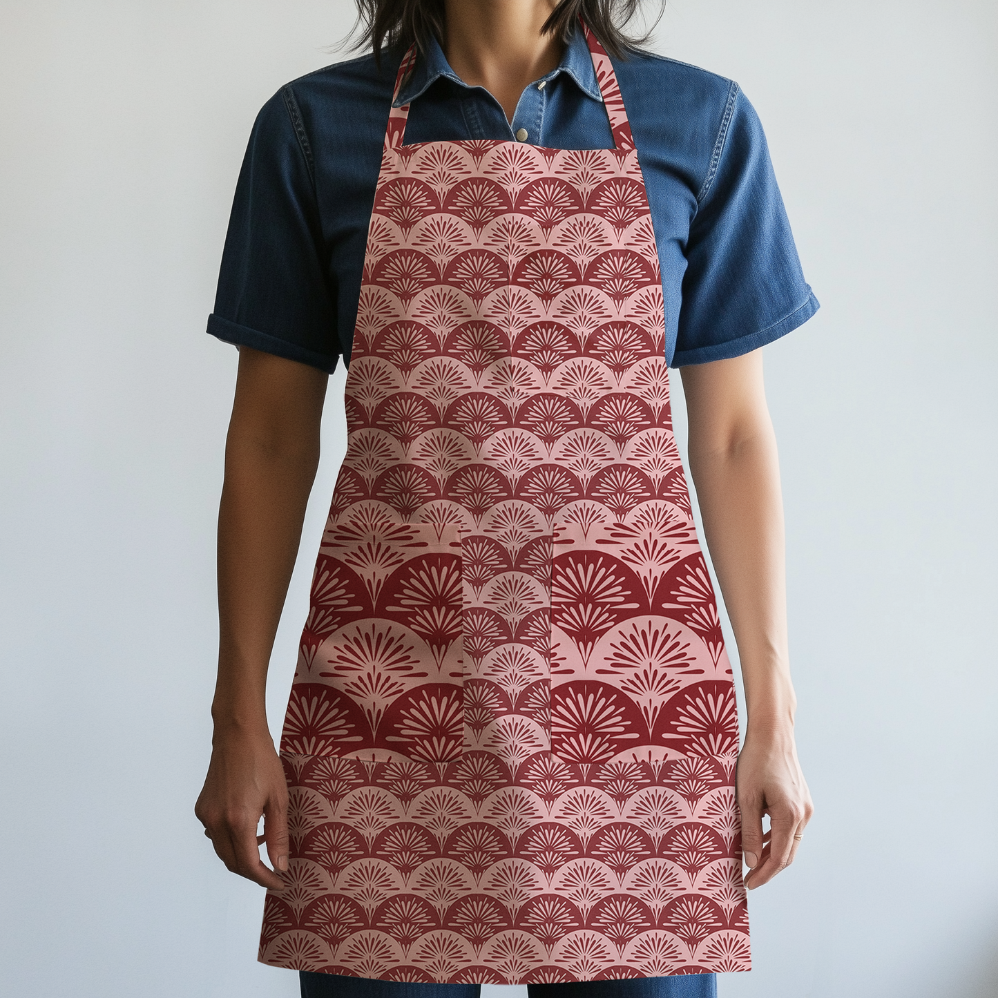 Heritage Full Chef Apron in Red & Pink in Mid Weight Cotton Twill