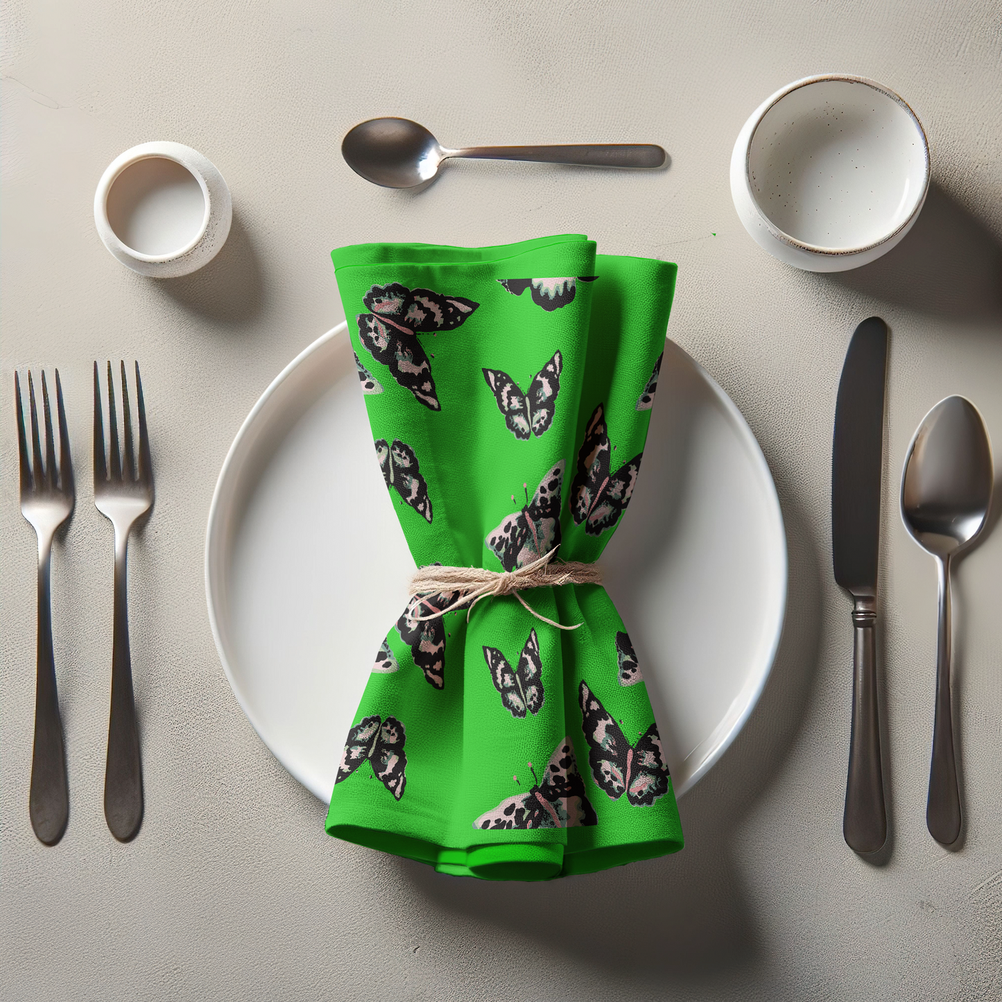 Sweet Butterflies Napkin in Bright Green in Organic Cotton Voile