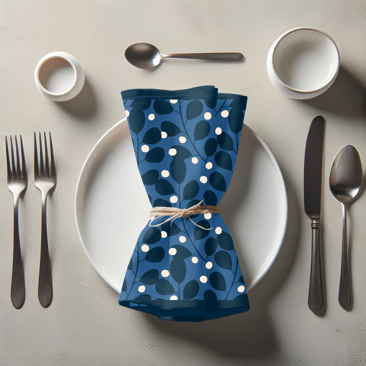 Branches + Dots Napkin — Lightweight Linen Blue