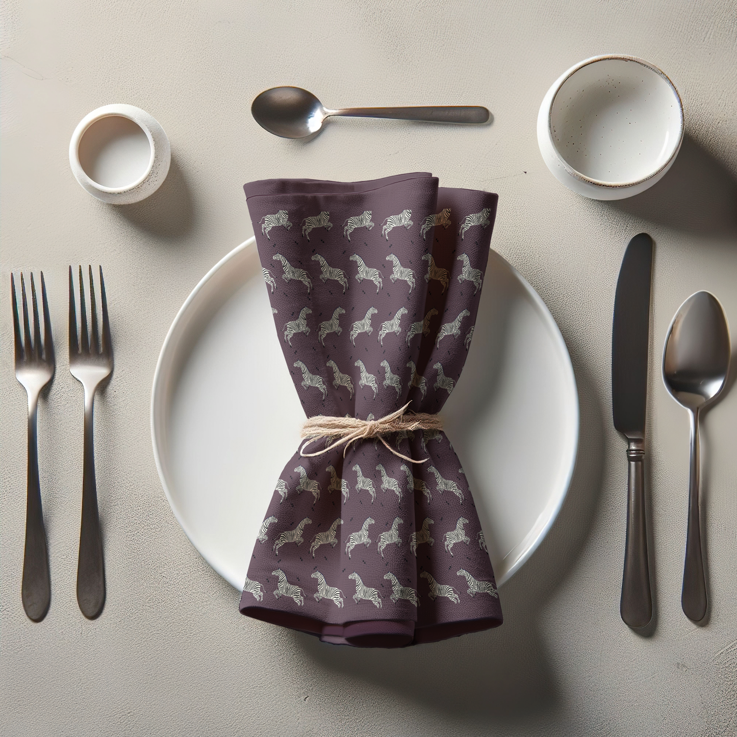 Leaping Zebras Napkin in Plum - Lightweight Linen