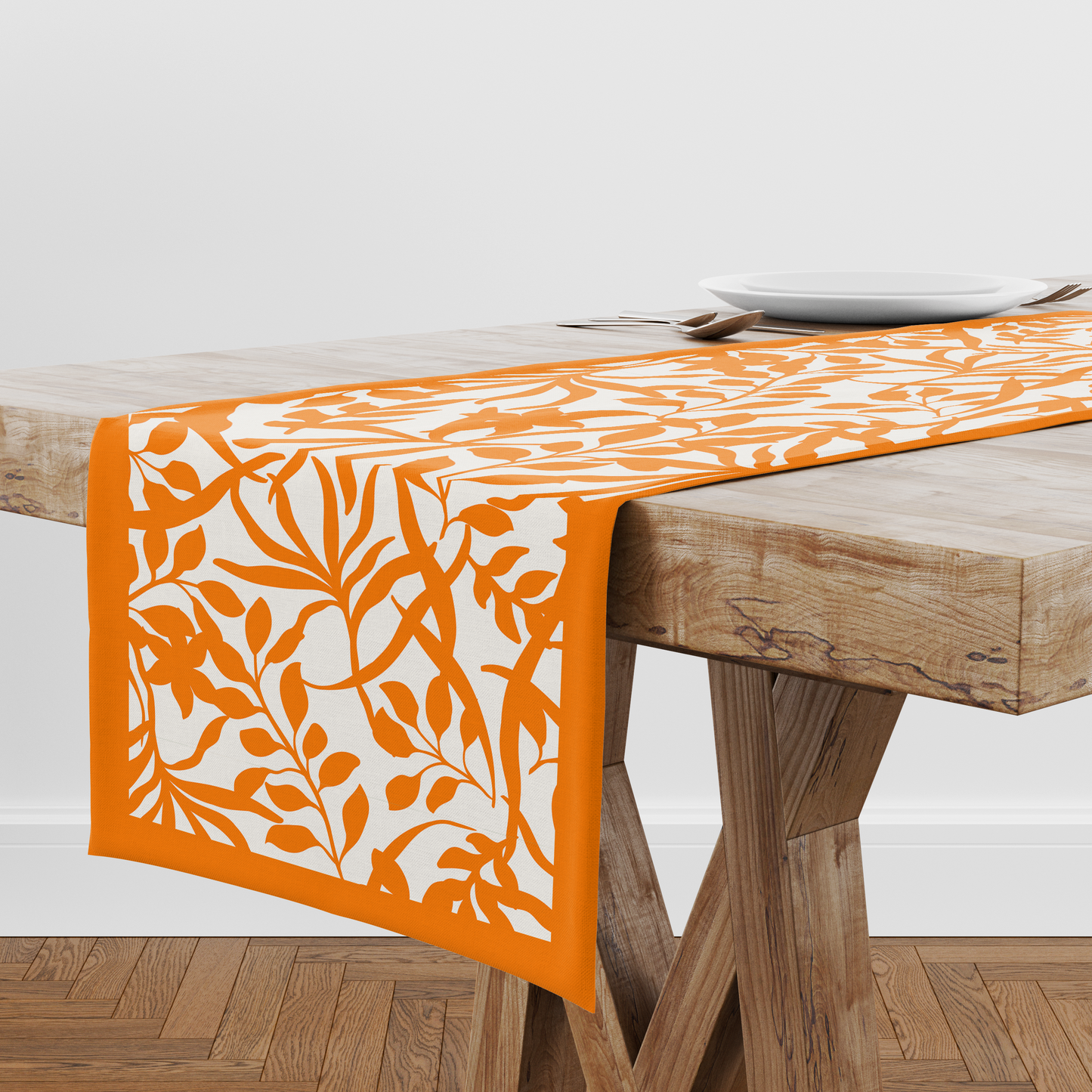Figi Floral Runner in Orange - Linen in Lightweight Linen