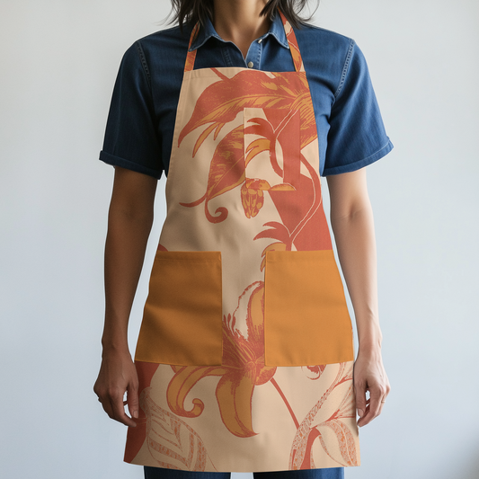 Tropical Paissage Sunrise Full Chef Apron in Mid Weight Cotton Twill