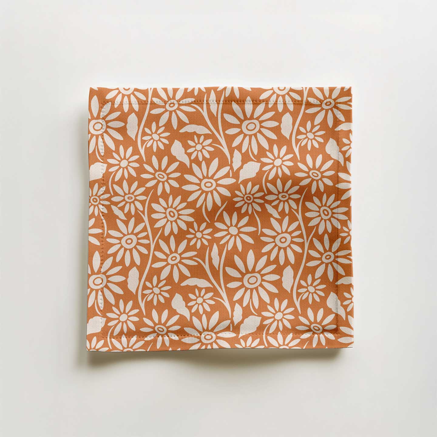 Blanket of Flowers Cocktail Napkin in Orange in Organic Cotton Voile