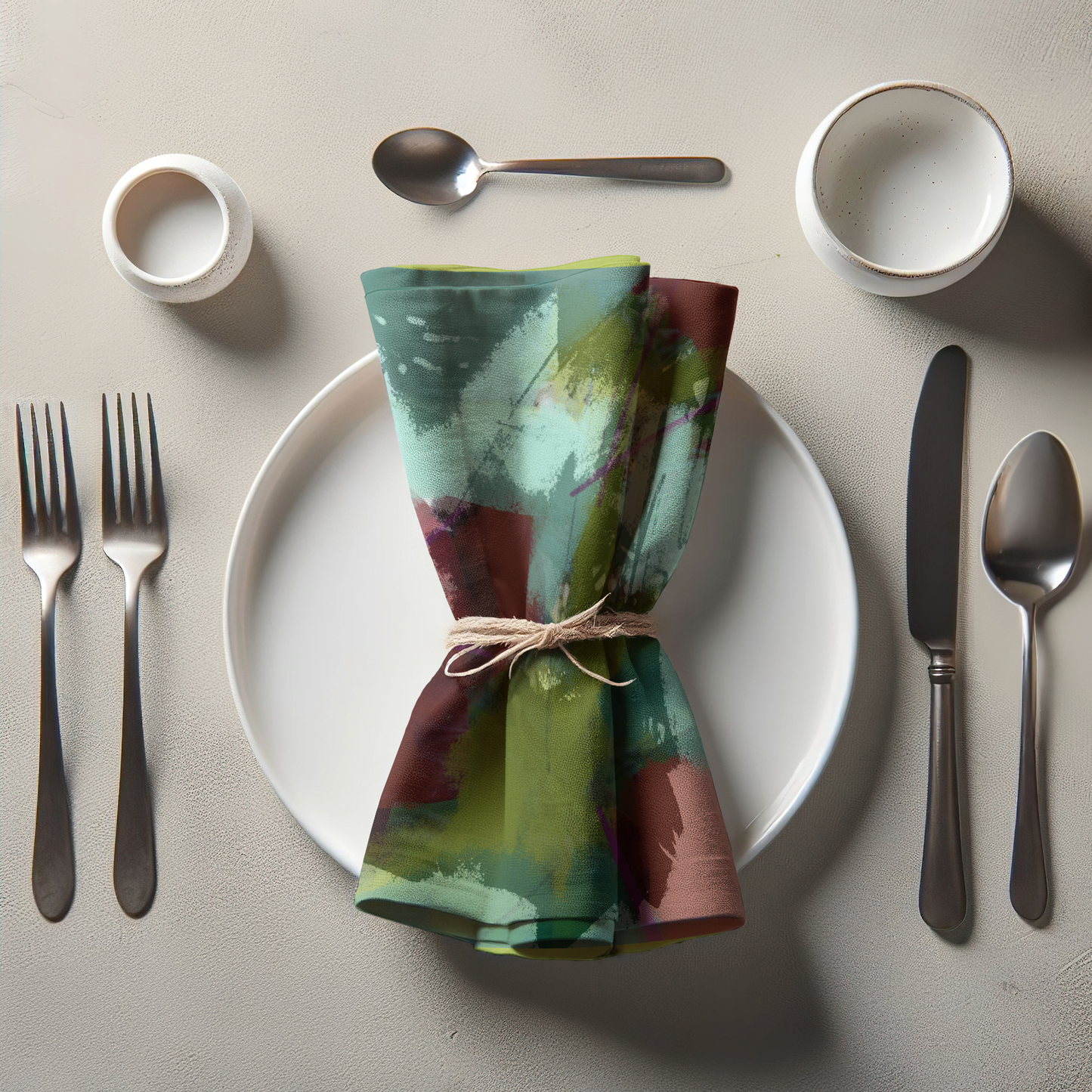 Floral Red Green Napkin in Lightweight Linen