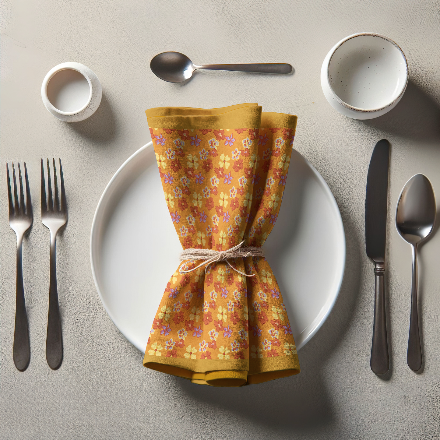 Marigold Peace and Lilies Napkin in Lightweight Linen