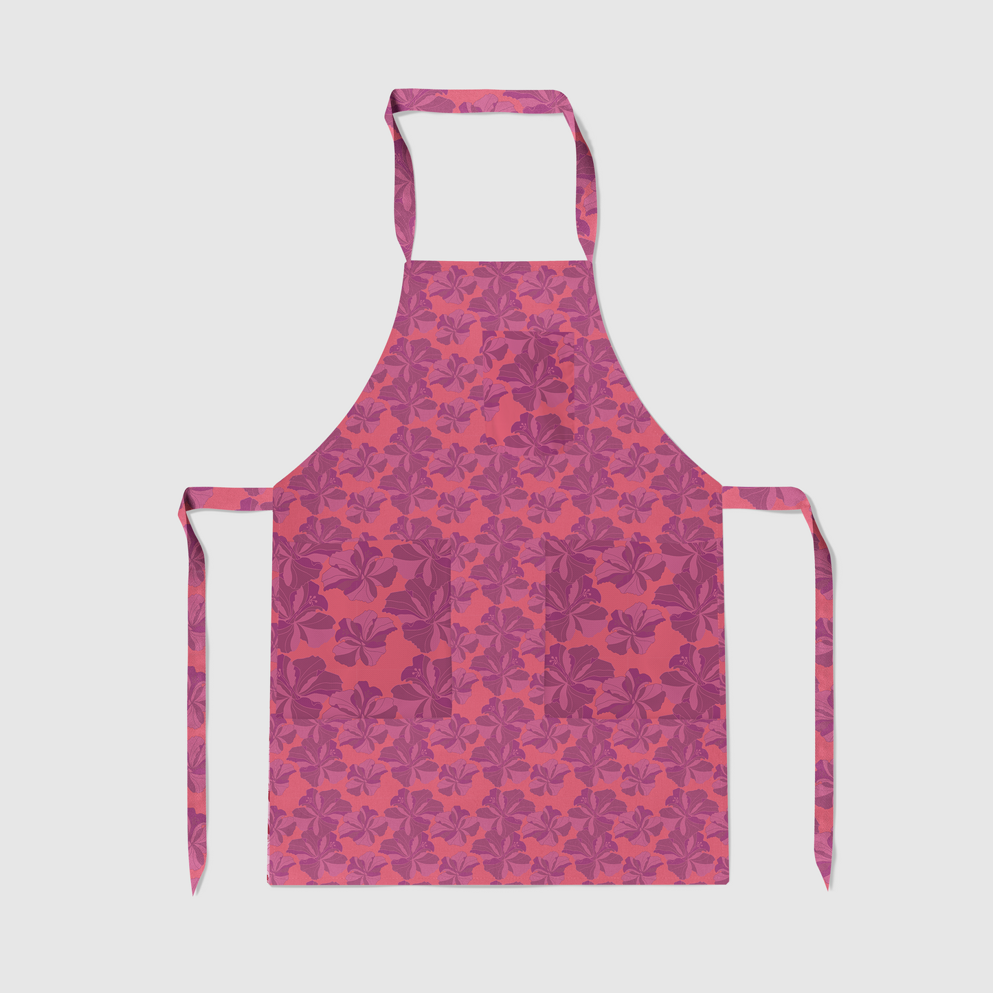 Tropical Cayena Full Chef Apron in Coral & Purple in Mid Weight Cotton Twill