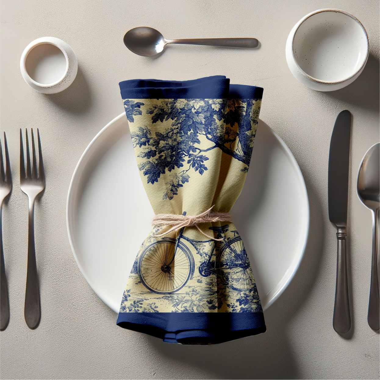 Countryside Cyclist Toile Napkin in Classic
