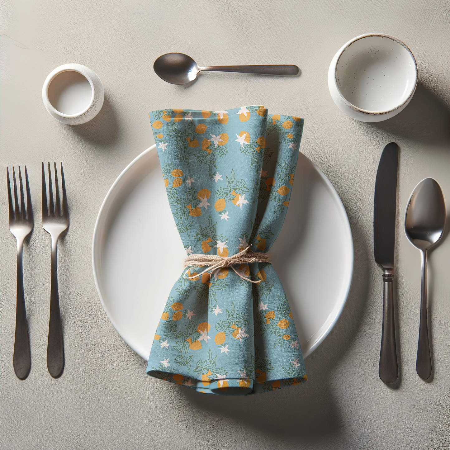 Lemon Flower Napkin in Light Blue