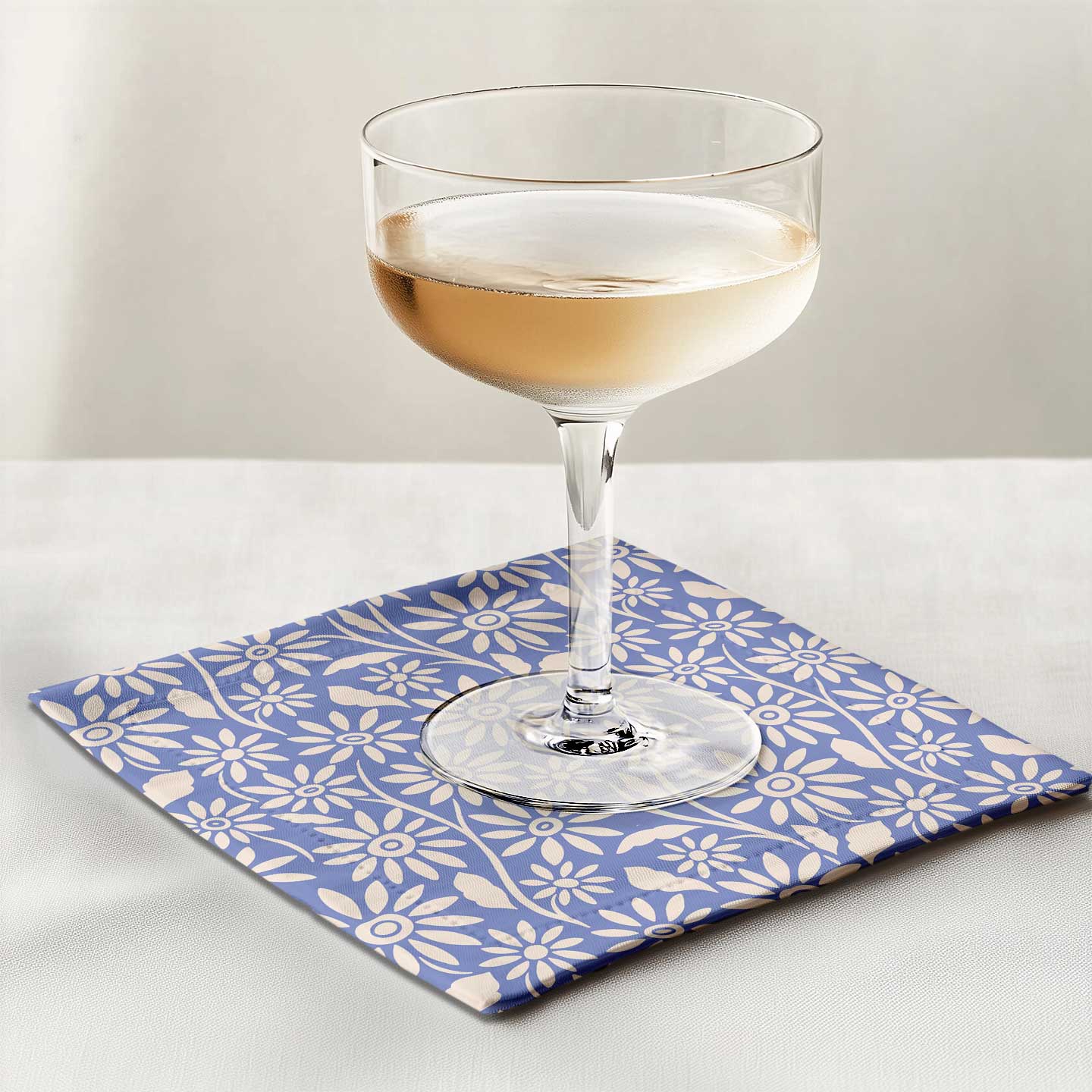 Blanket of Flowers Cocktail Napkin in Blue in Organic Cotton Voile