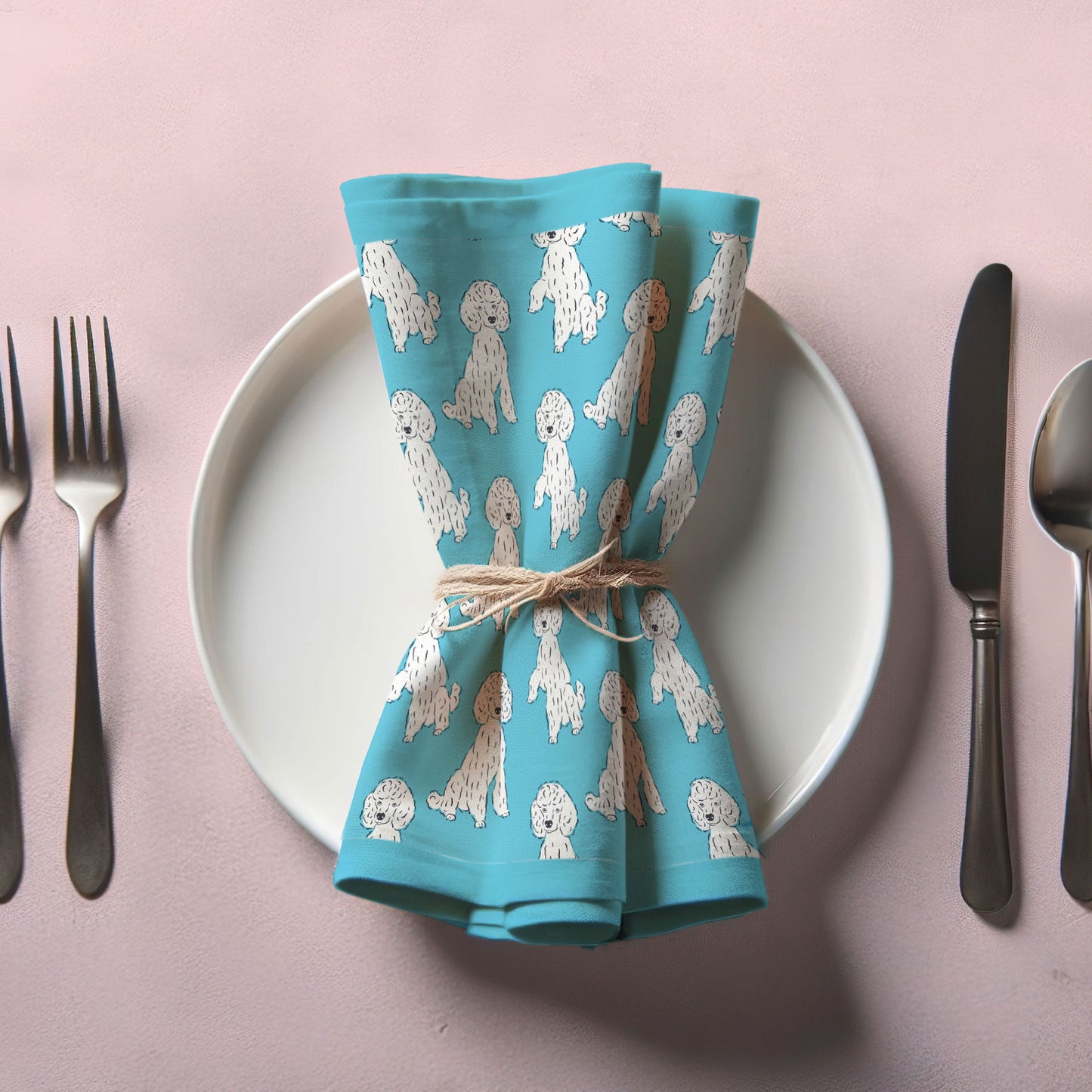 Oy with the Poodles Napkin in Aqua in Organic Cotton Voile
