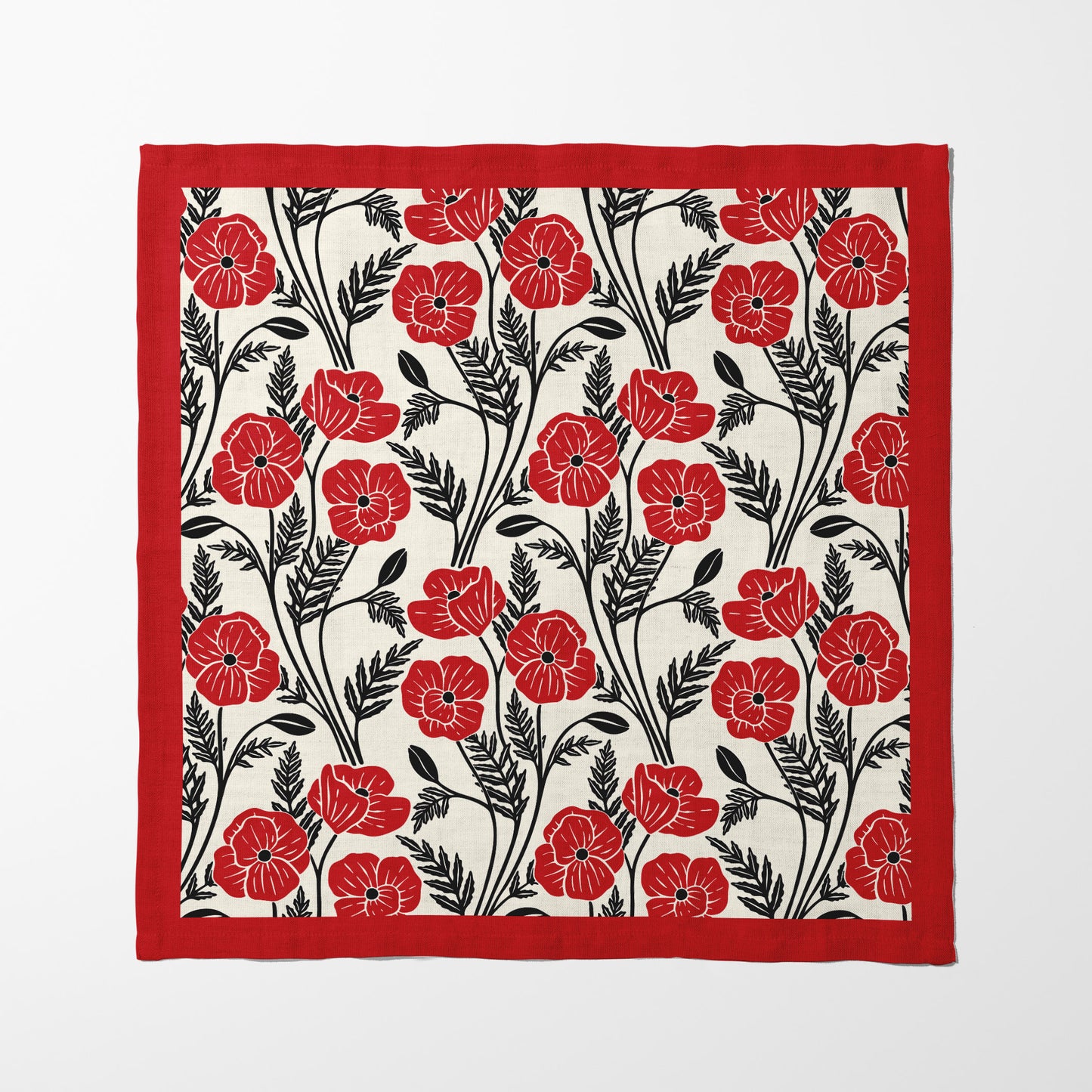 Flowing Poppies in Red Napkin in Organic Cotton Voile
