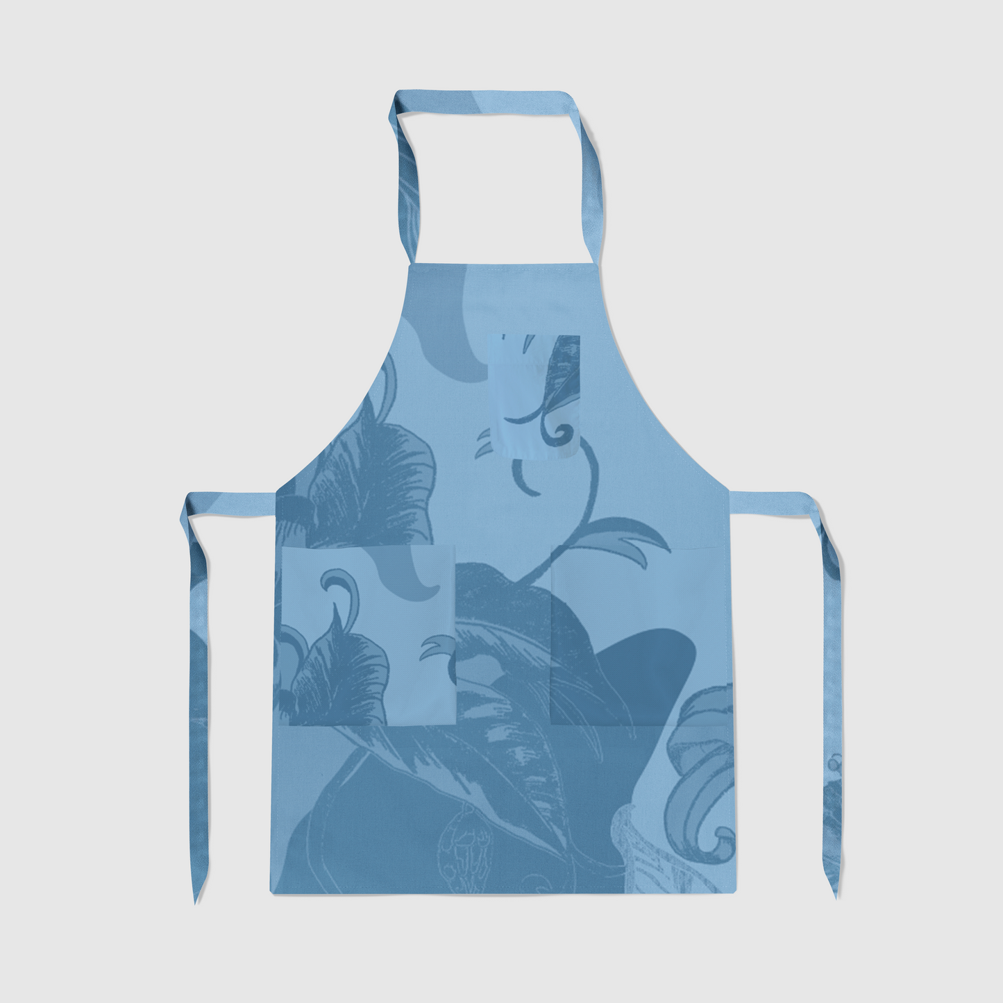 Tropical Paissage Full Chef Apron in Blue in Mid Weight Cotton Twill