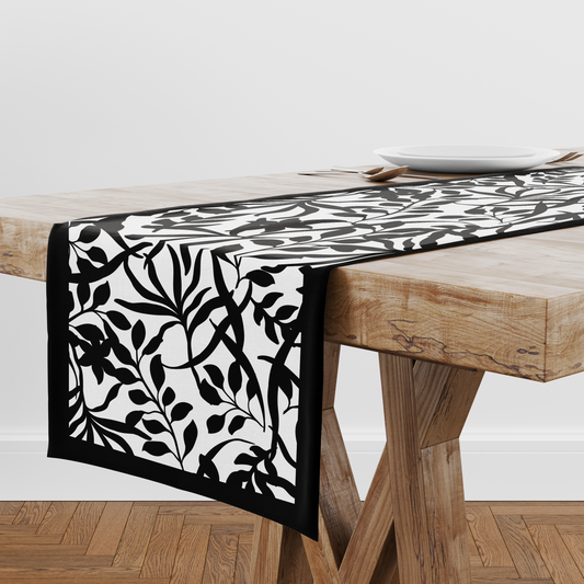 Figi Floral Runner in White and Black - Linen in Lightweight Linen