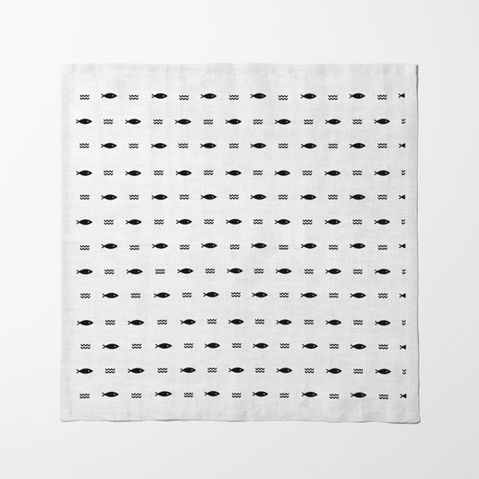 Fish and Waves Napkin in Black
