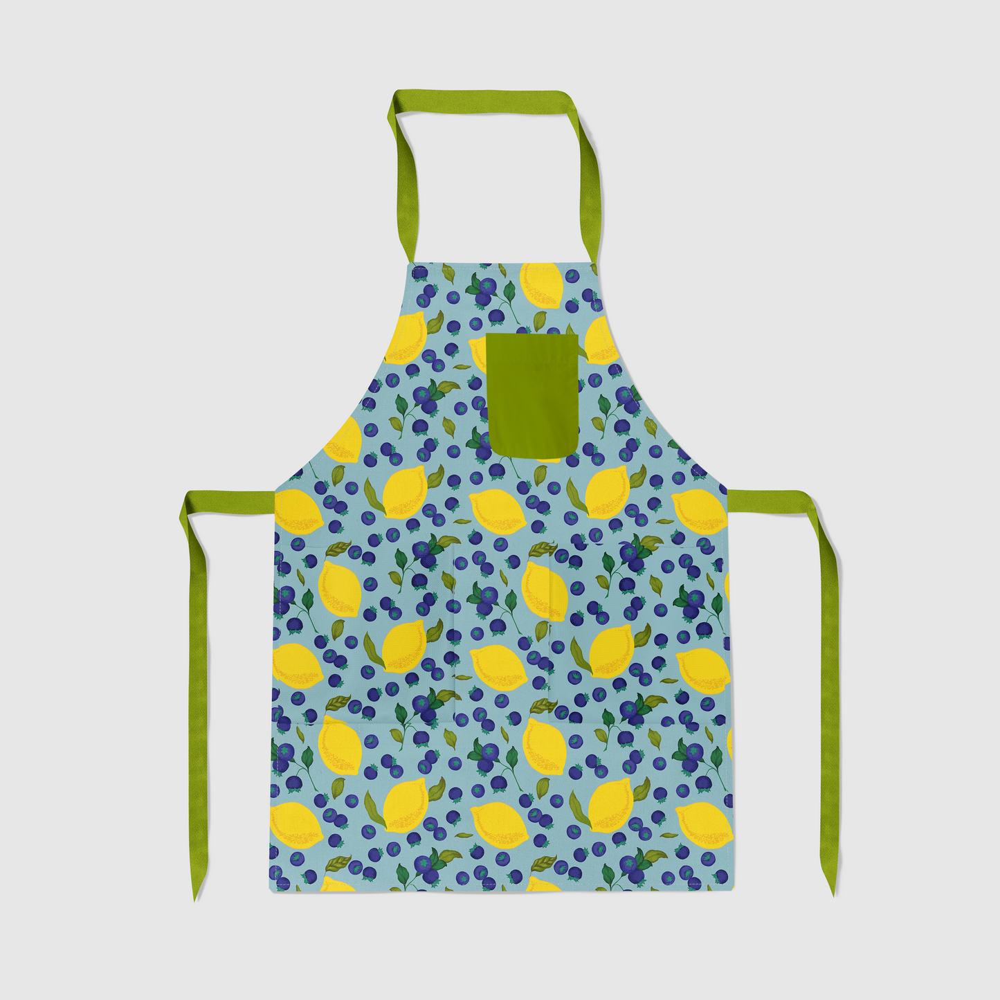 Spring Lemons Full Chef Apron in Aqua in Mid Weight Cotton Twill