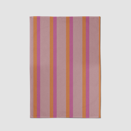 Candy Stripes Tea Towel in Orange & Pink in Mid Weight cotton Twill